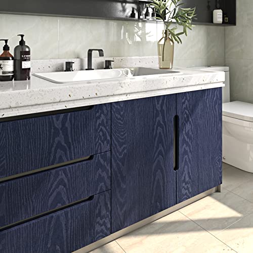 Papel de contacto de grano de madera azul marino vinilo autoadhesivo impermeable y extraíble 4