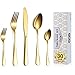 Merecho Zestaw sztućców dla 6 osób, 30-częściowy zestaw sztućców ze stali nierdzewnej, z nożem, widelcem, łyżką, złoty zestaw sztućców, zestaw sztućców, błyszczący, nadaje się do mycia w zmywarce