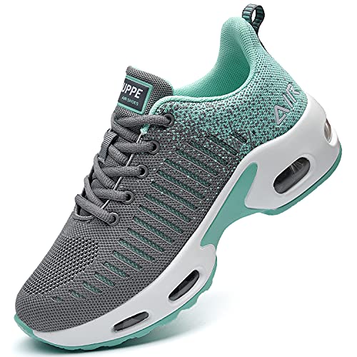 Qauppe Womens Fashion Lightweight Air Sports Walking Sneakers Breathable Gym Jogging Running Tennis Shoes (Grey Us 10 B(M) #TOP26