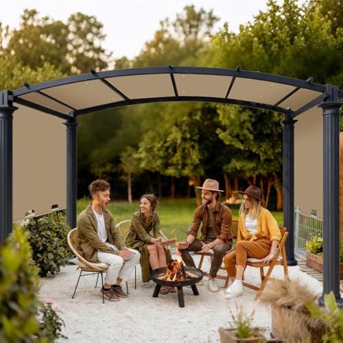 Image of 85'' x 208'' Universal Pergola Replacement Cover for Doubleton Steel Pergola L-PG080PST, Waterproof Sunshade Canopy Top for Patio Gazebo, Deck, Porch, Yard, Outdoor Cover Only (Khaki)