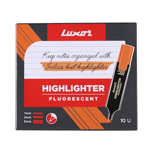 Image of Luxor Highlighter in Orange, Pack of 10, Ideal for Eye-Catching Summaries and Quick Notes