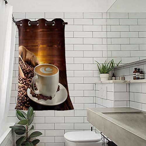 Cycoshower Blackout Curtain Room Darkening Window Curtain Latte Coffee Cup With Coffee And Coffee Beans Grommet Ultra Soft Curtain For Wall Decor Home Decor- 54X84Inch #TOP2