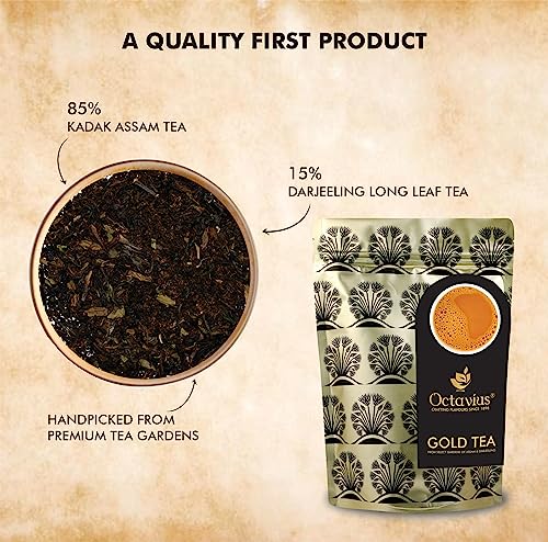 Image of Octavius Gold Tea 1kg | Assam & Darjeeling Blend | 15% Long Leaf Chai | Strong & Aromatic Chai Patti | Premium Black Tea | Rich Taste | 500 Cups