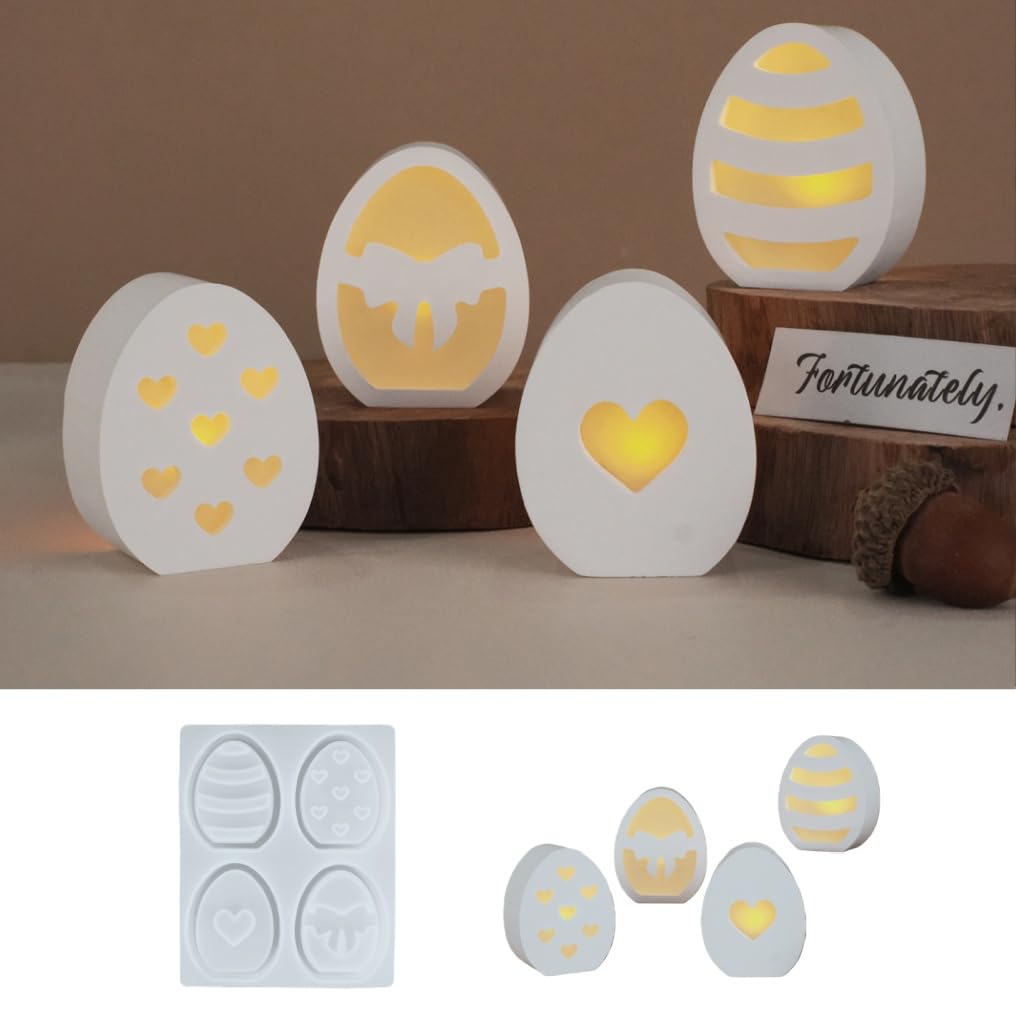 WIKIMO 4 Stück Mini Osterei Silikonformen Gießformen Ostern Silikonform Ostern Osterei für Kleine Lichterkette Aufstellen, Gießformen Silikon mit Herzförmig