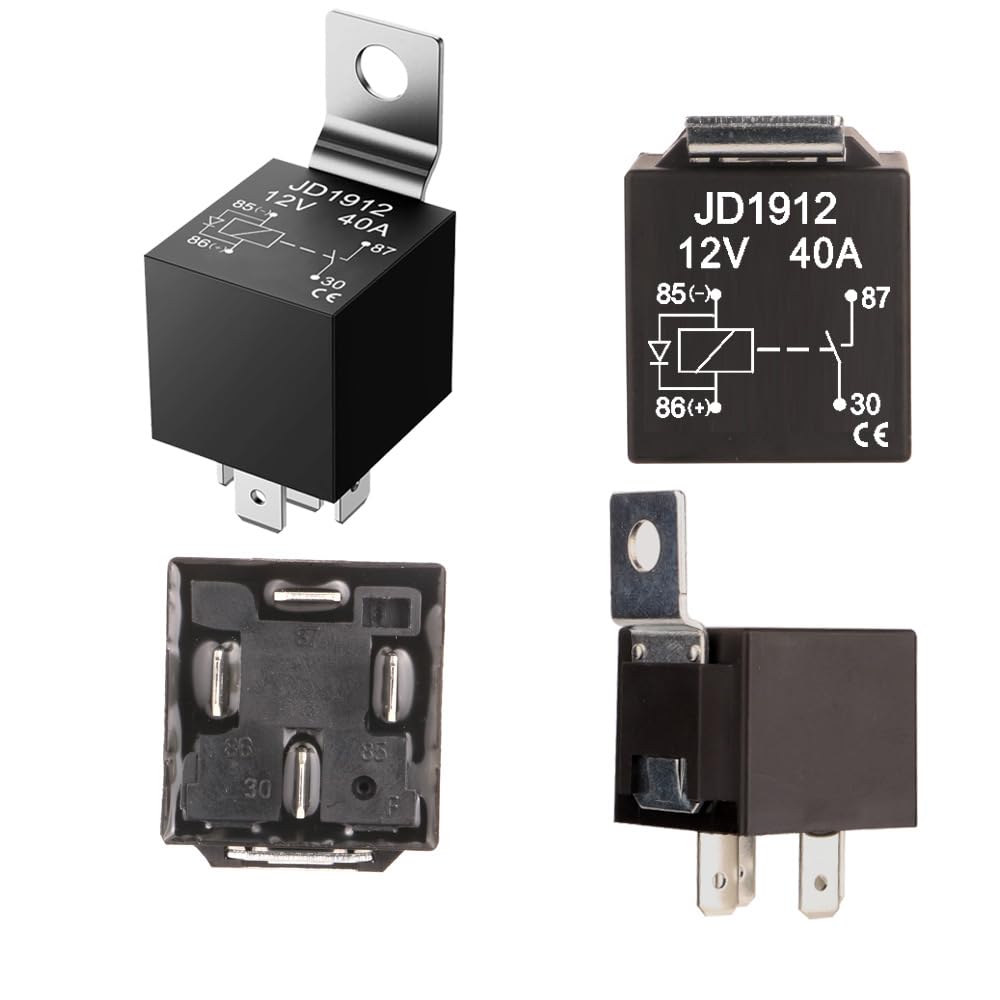 Gebildet JD1912 - Relé de coche con diodo 12 V 40 A 4 pines SPST 12 AWG para automóvil, camión, furgoneta, motocicleta, barco (paquete de 25)