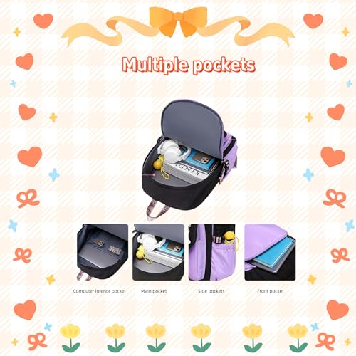 Girls Backpack Color-blocking Schoolbags for Girls Lightweight Bookbag Middle-School Elementary Backpack 20L4