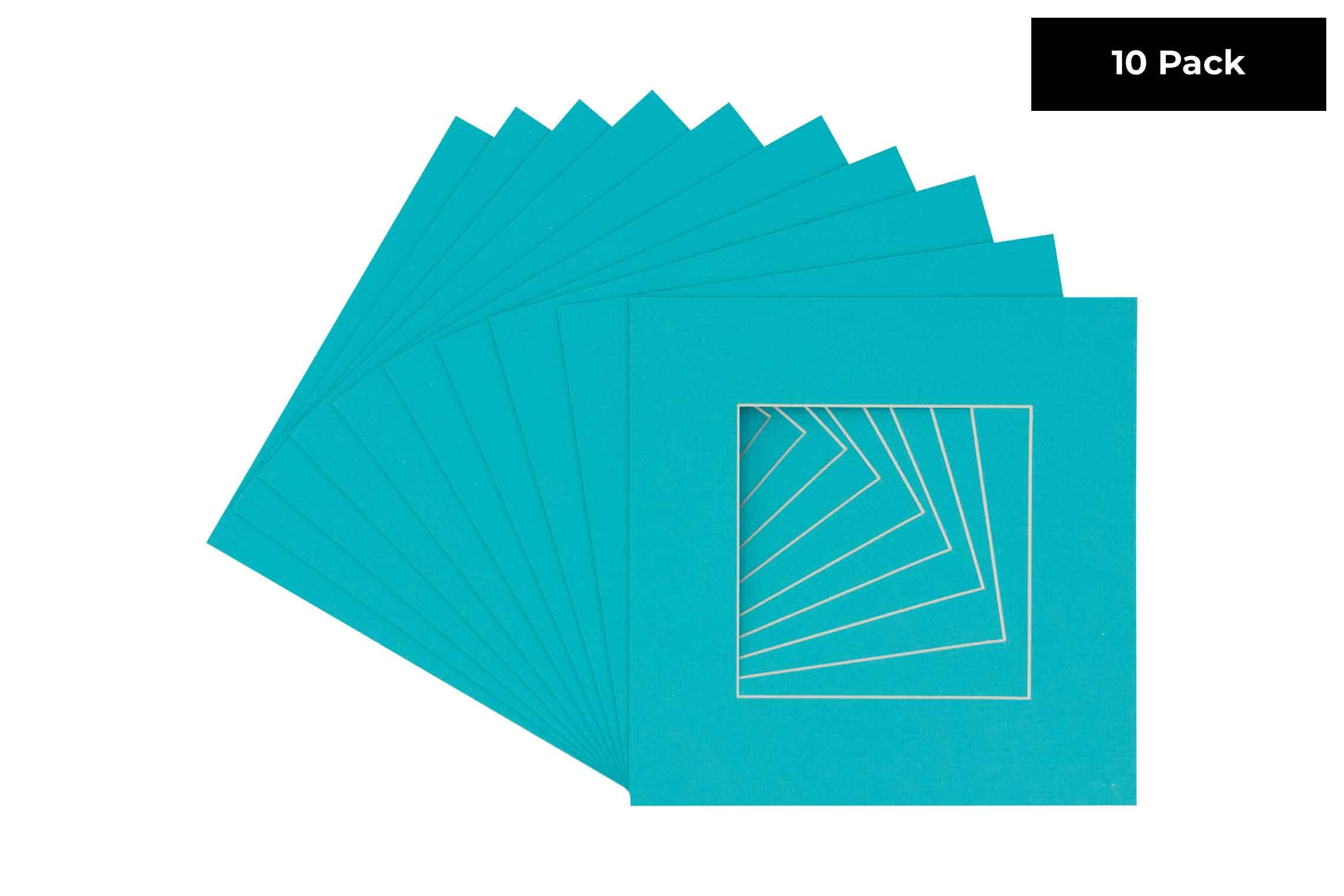 Aquamarine Blue Acid Free 12x12 Square Picture Frame Mat with White Core Bevel Cut for 8x8 Pictures - Fits 12x12 Frame - Pack of 10 Matboard Show Kits With Acid Free Backings & Clear Bags