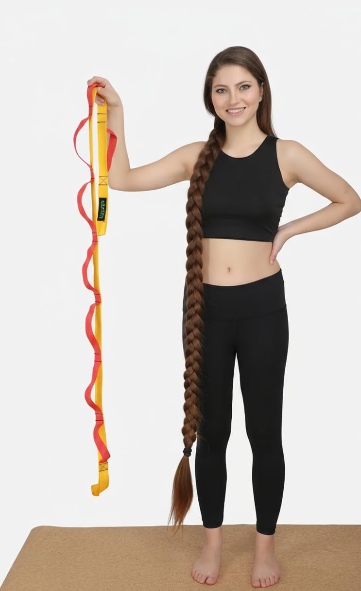 YOGAI 11 Loop Yoga Belt for Men & Women | Multi Functional Non Slip, Lightweight Loop Stretchable Belt for Yoga, Pilates, Gymnastics, Dance & Flexibility, Home Fitness & Therapy | Yoga Props (Stretch Belt/Strap)-image-36
