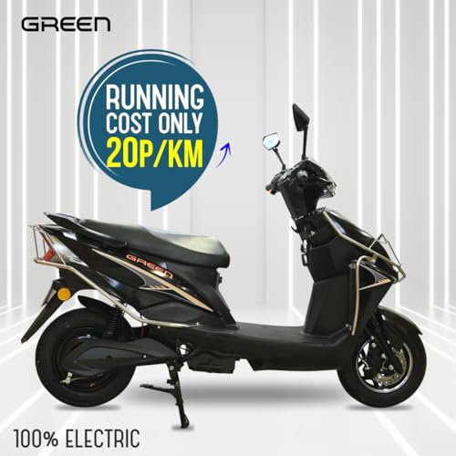 Image of Green Invicta Low Speed Electric Scooter with Steel Frame Non RTO 80KM Range with Portable Charger (Black)