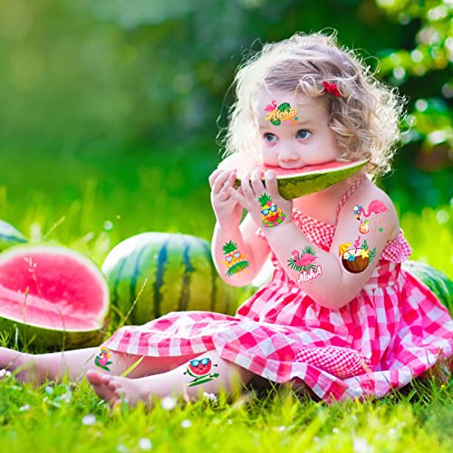 Howaf 96Pcs Summer Flamingo Temporary Tattoos For Kids, Flamingo Party Supplies Tattoos For Girls Hawaii Party Decorations, Hawaiian Tropical Summer Fake Tattoo Stickers For Flamingo Themed Goodie Bags Fillers #TOP5