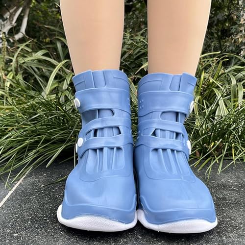 Image of Overshoes Protectors Shoe Covers Reusable Silicone Cover Shoes Rain Boots TPE Sole Wear-Resistant Shoe Cover for Rainy Season (Sky Blue + White, M 34-36)