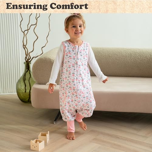 Image of Toddler Sleep Sacks - 2T-3T Wearable Blanket - Sleeveless Feet Sleep Sack, Pink Flowers