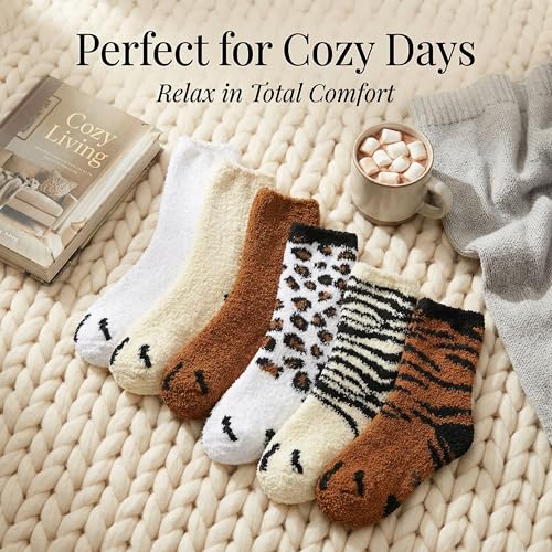 Image of Tipi Toe Womens Fuzzy Crew Socks with Anti Slip Grips Warm Cozy Fluffy Winter Slipper Socks Non Skid Home Socks for Women