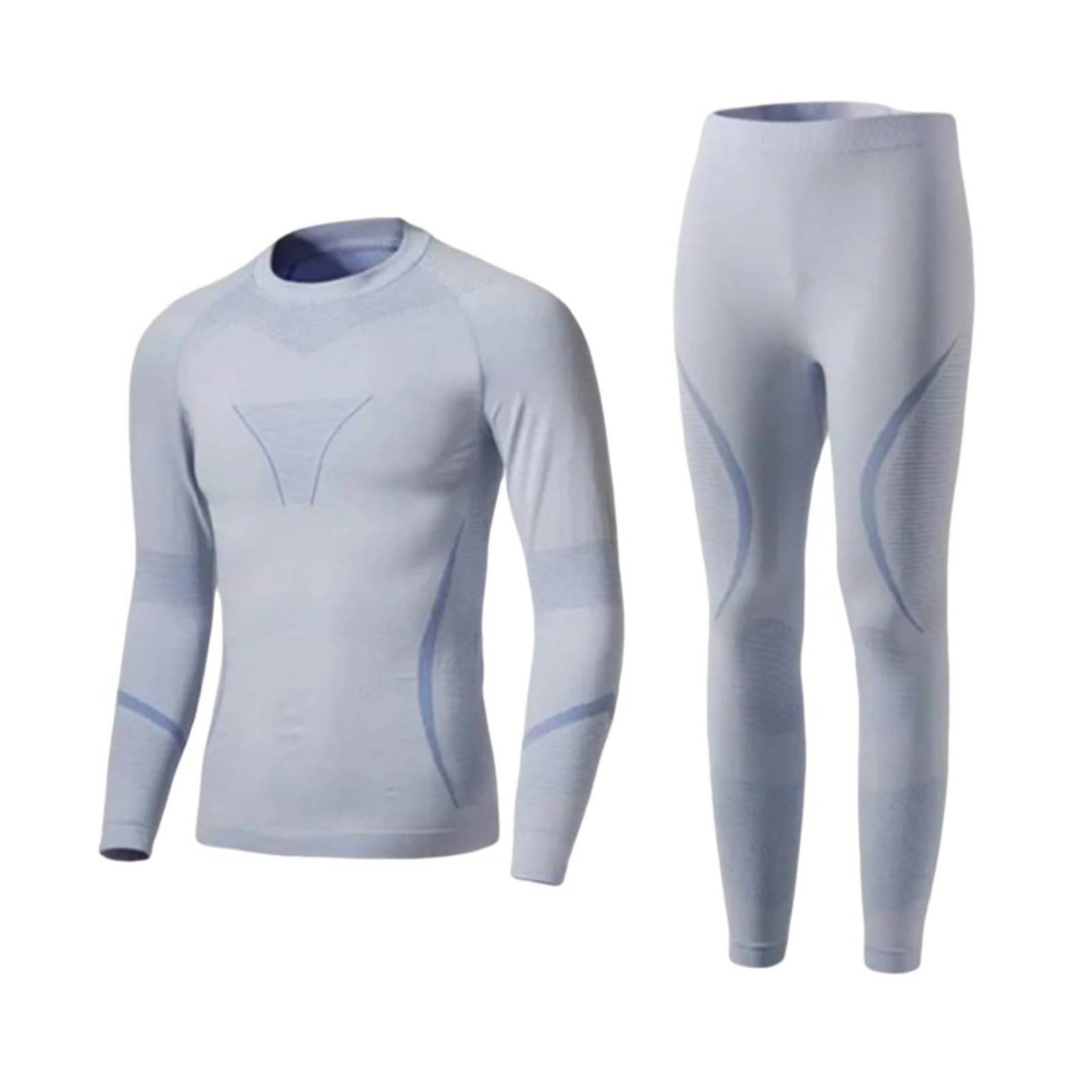 Moisture Wicking Ski Base Layer Set Breathable Thermal Base Layer Set Stretchable Seamless Compression Underwear Lightweight for Skiing Blue-image-3