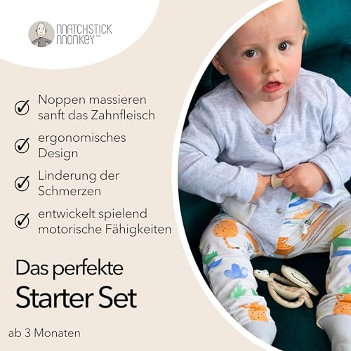 Matchstick Monkey Beißring/Zahnungshilfe/Beißspielzeug für wundes Zahnfleisch Starter Set / 3 Teilig Beißring Tiermotiv, Beißring Gesicht, Fingerzahnbürsten/Gigi Giraffe – Bild 4