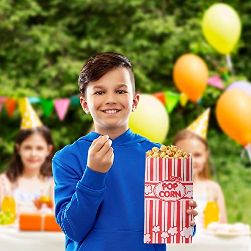 Image of Potchen 300 Pcs Popcorn Paper Bags Disposable Grease Resistant Striped Popcorn Container for Movie Night Carnival Party Theater(Red,2 oz)