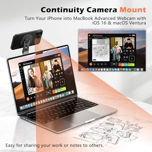 ALAFLY Magnetic Phone Holder for Laptop, 360° Adjustable MacBook Monitor Side Mount for iPhone 17 Pro Max/16/15/14/13/12 MagSafe for Tesla, Portable Foldable Cell Phone Holder Accessory, Black - image 3