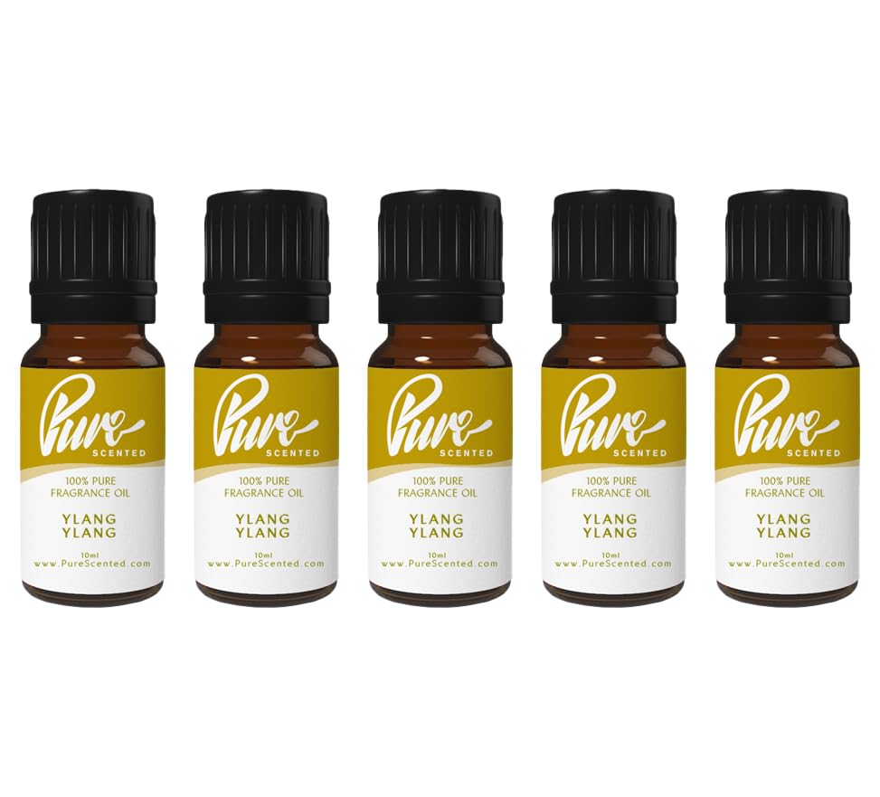 Pure Scented 50ml Fragrance Oils - 5 x 10ml Suitable for Candles, Soaps, Slime, Diffusers, Cosmetics, Wax Melts, Designer (5 x 10ml, Ylang Ylang)