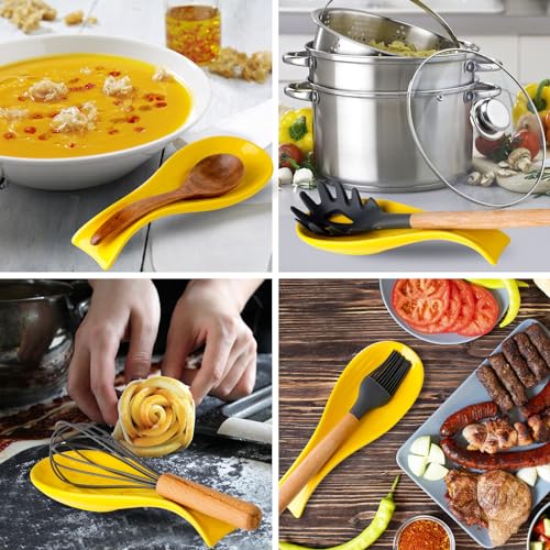 Image of Hasense Ceramic Spoon Holder for Stove Top, Large Cooking Heat-Resistant Spoon Rest for Kitchen Counter, 8.7 Inch Utensil Rest for Spatula, Ladle and Tong, Microwave Safe and Dishwasher Safe, Yellow