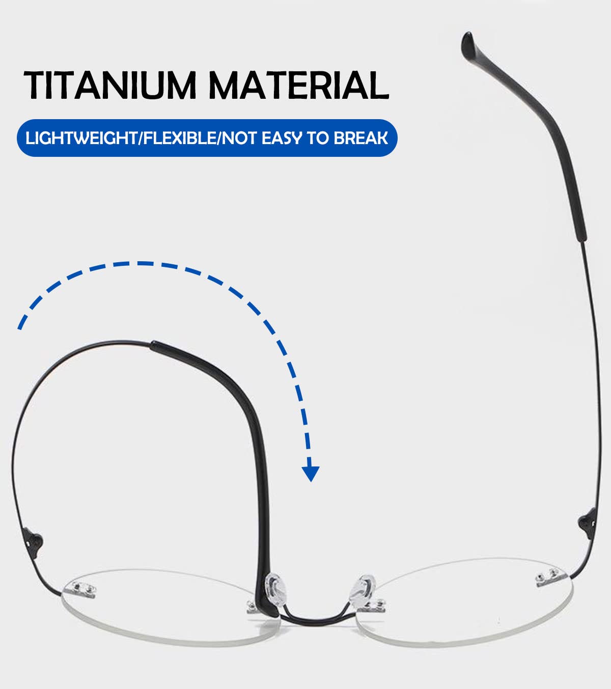 KOOSUFA Titan Runde Randlose Lesebrille mit Blaulichtfilter Herren Damen Ultra Leicht Rahmenlose Lesebrillen Lesehilfe Arbeitsplatzbrille Anti Müdigkeit Brille 0.0 1.0 1.5 2.0 2.5 3.0 3.5 4.0