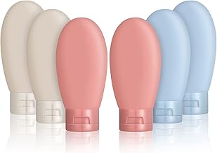 AUXSOUL Plastic Travel Bottles Set, 6 Pcs Leak Proof Refillable Squeezable Containers Set, Mini Squeeze Bottles Liquid Travel Accessories For Toiletry, Shampoo, Soap, Body Wash (60Ml)