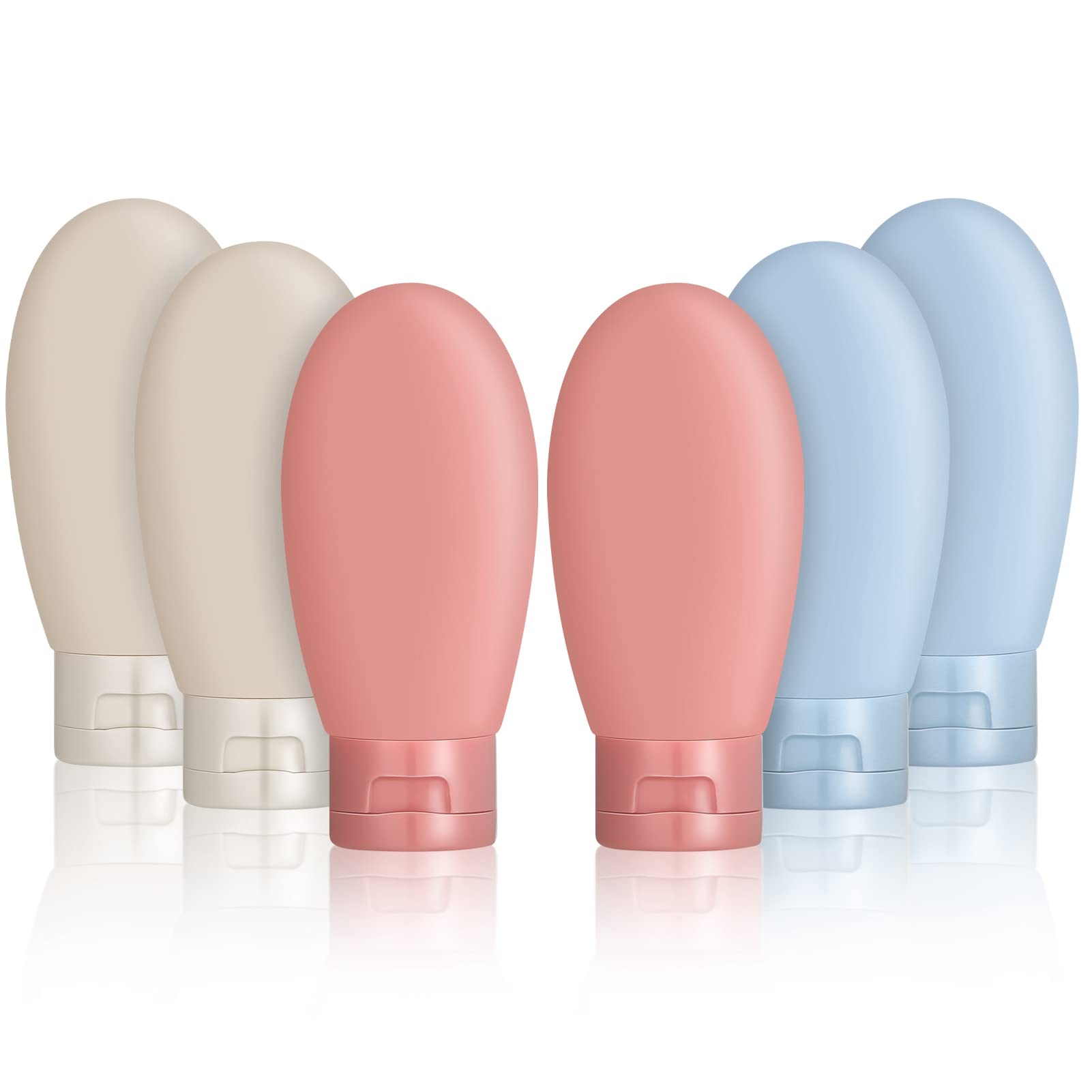 AUXSOUL Plastic Travel Bottles Set, 6 Pcs Leak Proof Refillable Squeezable Containers Set, Mini Squeeze Bottles Liquid Travel Accessories For Toiletry, Shampoo, Soap, Body Wash (60Ml)