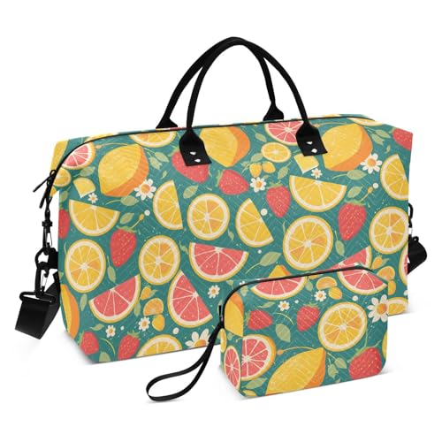 Summer Fresh Fruits Blue Decorative Carry On Weekend Bag Travel Tote Gym Bag with Adjustable Strap for Trip Foldable Bolsa de Mano para ropa de