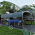 20x12x8.5 FT Metal Carport, Heavily Reinforced Car Garage with Extra Crossbeams Kits, Auto Shelters with Steel Roof and Enhanced Base, Snow Resistance Vehicle Shed, Ports for Tractors,Boat,Truck