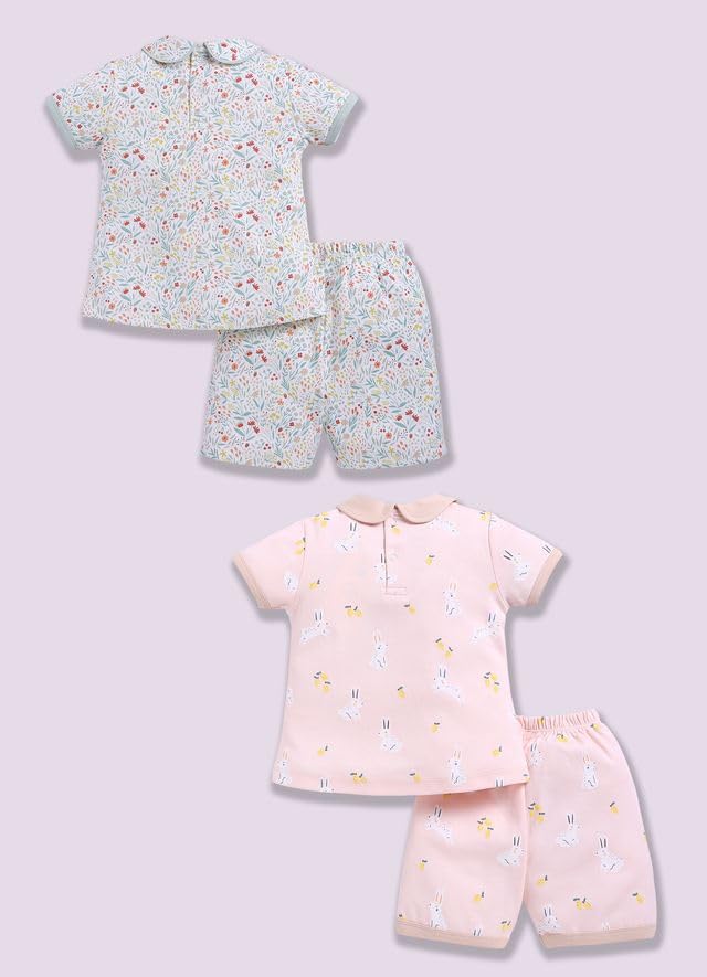 Image of Baby Girls 100% Cotton Printed Half Sleeve T-shirt & Short Summer Clothing Sets (Pack Of 2)