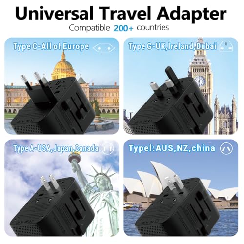 220V to 110V Converter Voltage Converter US to Europe Voltage Converter for Hair Dryer with 2 USB A and 2 USB C, European Travel Adapter Power Converter Adapter Combo from US to Italy UK AUS
