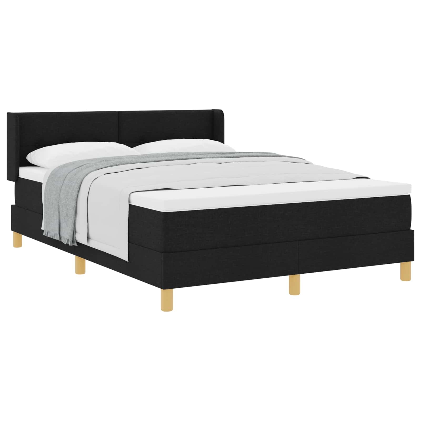 Boxspringbett Schwarz 200x140 cm mit verstellbarem Kopfteil, stabilen Lattenrost und Matratze, Polyester Bezug, Holzrahmen Kiefer, Doppelbett für Schlafzimmer oder Gästezimmer