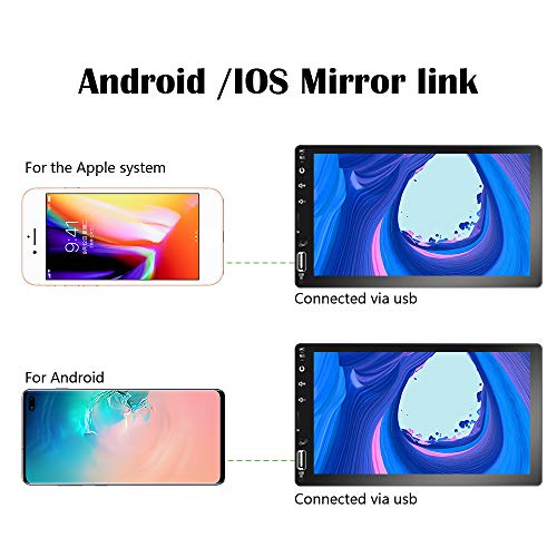 EKAT Double Din Car Stereo with Touch Screen Bluetooth, in-Dash Car Audio Receiver Support Mirror Link for Android/iOS Phone, Handsfree USB/AUX-in/RCA/SD Card + 4LED Backup Camera - Thumbnail 2