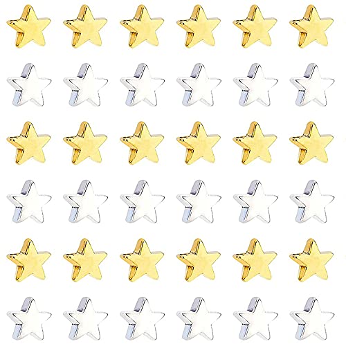 100 Piezas Abalorios de Estrella, 6mm Cuentas Espaciadoras, Cuentas de Metal, Chapado en Oro de 14 K, Latón, Duradero, Agujero 1.5 mm, Para Collares, Pulseras, Pendientes Hechos a Mano (Oro, Plata)