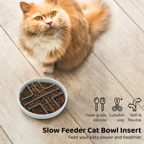 Slow Feeder Cat Bowls Insert: Slows Down Pets Eating, Prevents Overeating - Slow Feeder Silicone Insert - Sprial Food Bowl Insert With Strong Suction Cup For Cat Basic Dish #TOP3