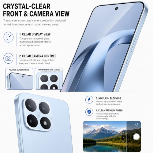 Image of FIRST MART Tempered Glass for Xiaomi 17T 5G with Blue Camera Ring Guard & Installation Kit | HD Clear Edge-to-Edge Screen Protector, Scratch Resistant, Case-Friendly | Pack of 1