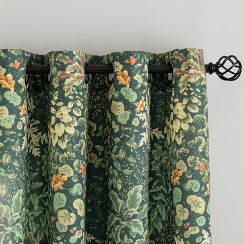 Green Floral Curtains 84 Inches Long 2 Panels Vintage Cottagecore Botanical Curtains for Living Room, Grommet Privacy Semi-Sheer Linen Drapes Hunter Green Leaf Pattern Country Curtain, 50 x 84 Inch - Cosy Home Interiors Green Floral Curtains 84 Inches Long 2 Panels Vintage Cottagecore Botanical Curtains for Living Room, Grommet Privacy Semi-Sheer Linen Drapes Hunter Green Leaf Pattern Country Curtain, 50 x 84 Inch - Image 3