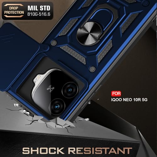 Image of AESTMO Tough Armor iQOO Neo 10R 5G Bumper Back Case Cover | Ring Holder & Sliding Camera Shield Cover | 360 Degree Protection Back Case Cover for iQOO Neo 10R 5G (Blue)