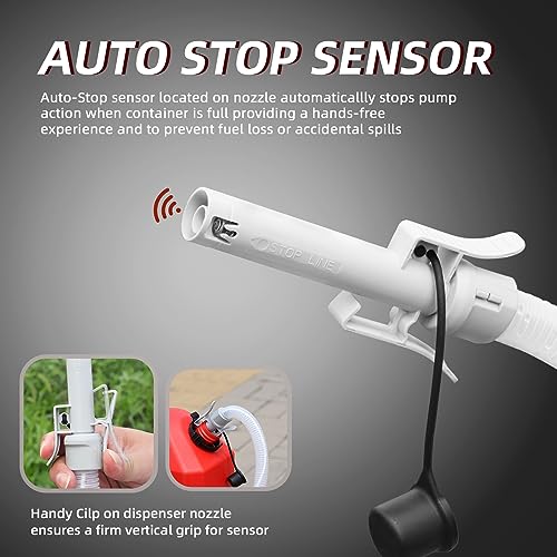Humberto Fuel Transfer Pump, Auto-Stop Gas Transfer Pump, 3.2GPM, AA Battery/12V DC 3 Power Modes, 4 Adapters for Most Gas Cans, Extra Long Hose, Portable Gas Pump for Gasoline, Diesel, Oil, etc.
