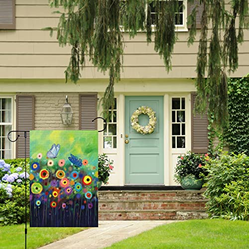 Louise Maelys Spring Summer Floral Garden Flag 12X18 Double Sided, Burlap Small Vertical Watercolor Abstract Flower Butterfly Garden Yard Flags For Seasonal Outside Outdoor House Decoration (Only Flag) #TOP1