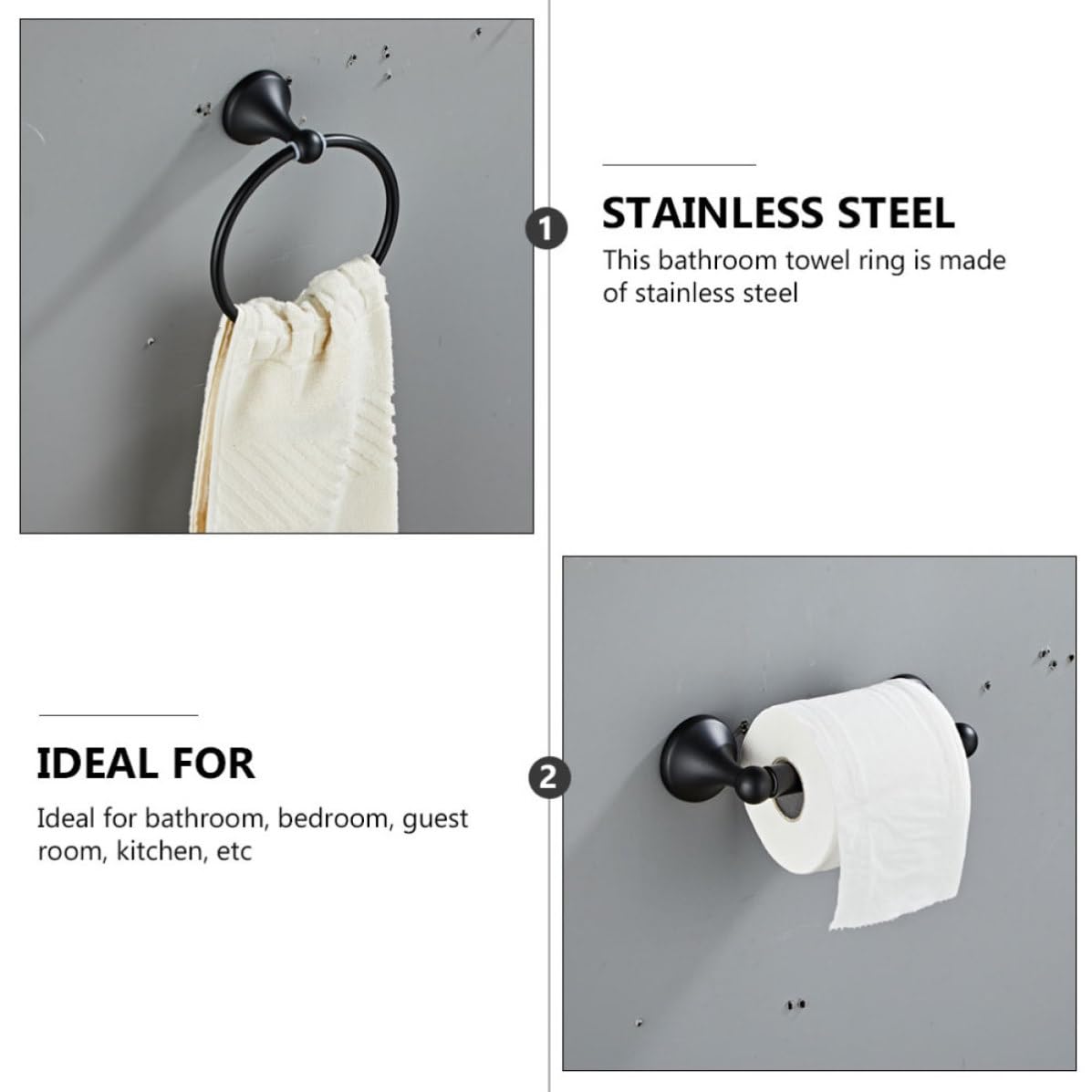 Anillo para Toallas de Baño Negro, Acero Inoxidable y Zinc
