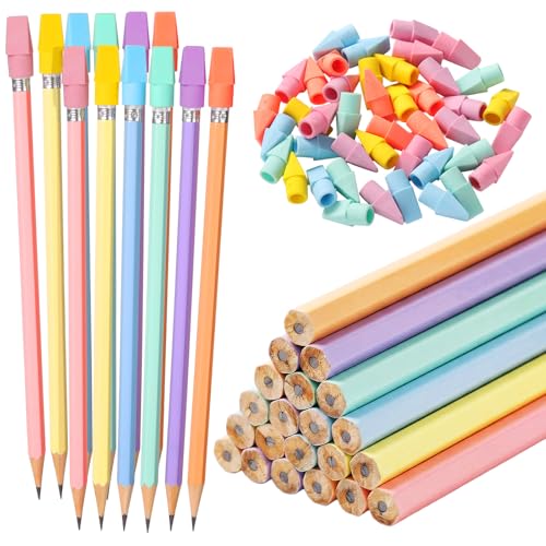 Gersoniel 24 Pack Pastel Macaron No.2 HB Lápices con 48 Gomas miniatura 2