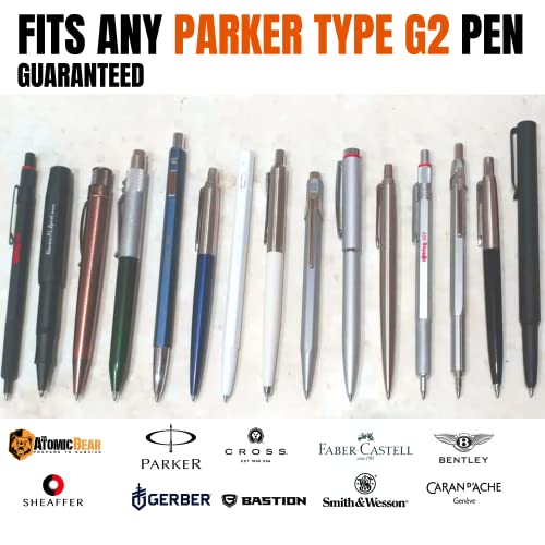 Atomic Bear | Ballpoint Pen Refills Medium | Tactical Pen And More | 6X Cartridges With Spare Spring | Fits G2 Parker Ballpoint Pen Type | Dark Black #TOP1