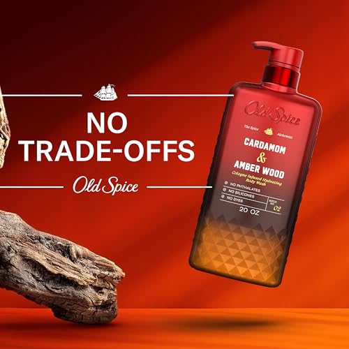 Image of Old Spice Body Wash for Men, The Spice Alchemist Collection, 24 /7 Cologne Infused Hydration, No Trade Off Formula, Free of Phthalates Silicones & Dyes, Cardamom + Amber Wood Scent, 20 oz