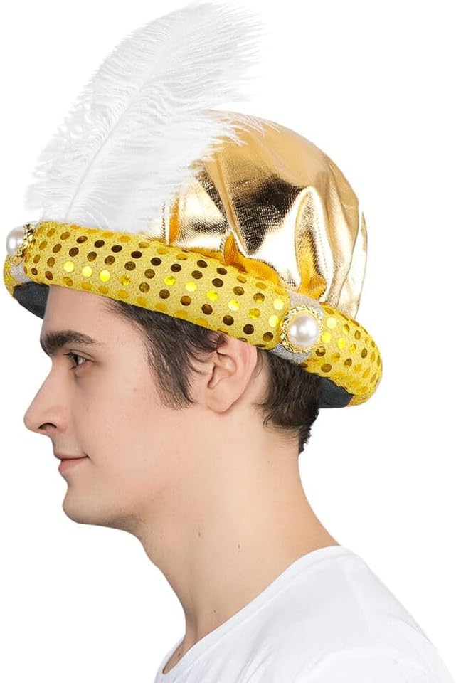 Indian Aladdin Turban Gold Sultan Hat Arabic Genie Head Wrap Hat Feather Plume Cap Novelty Arabian Prince Costume Hats - Image 5