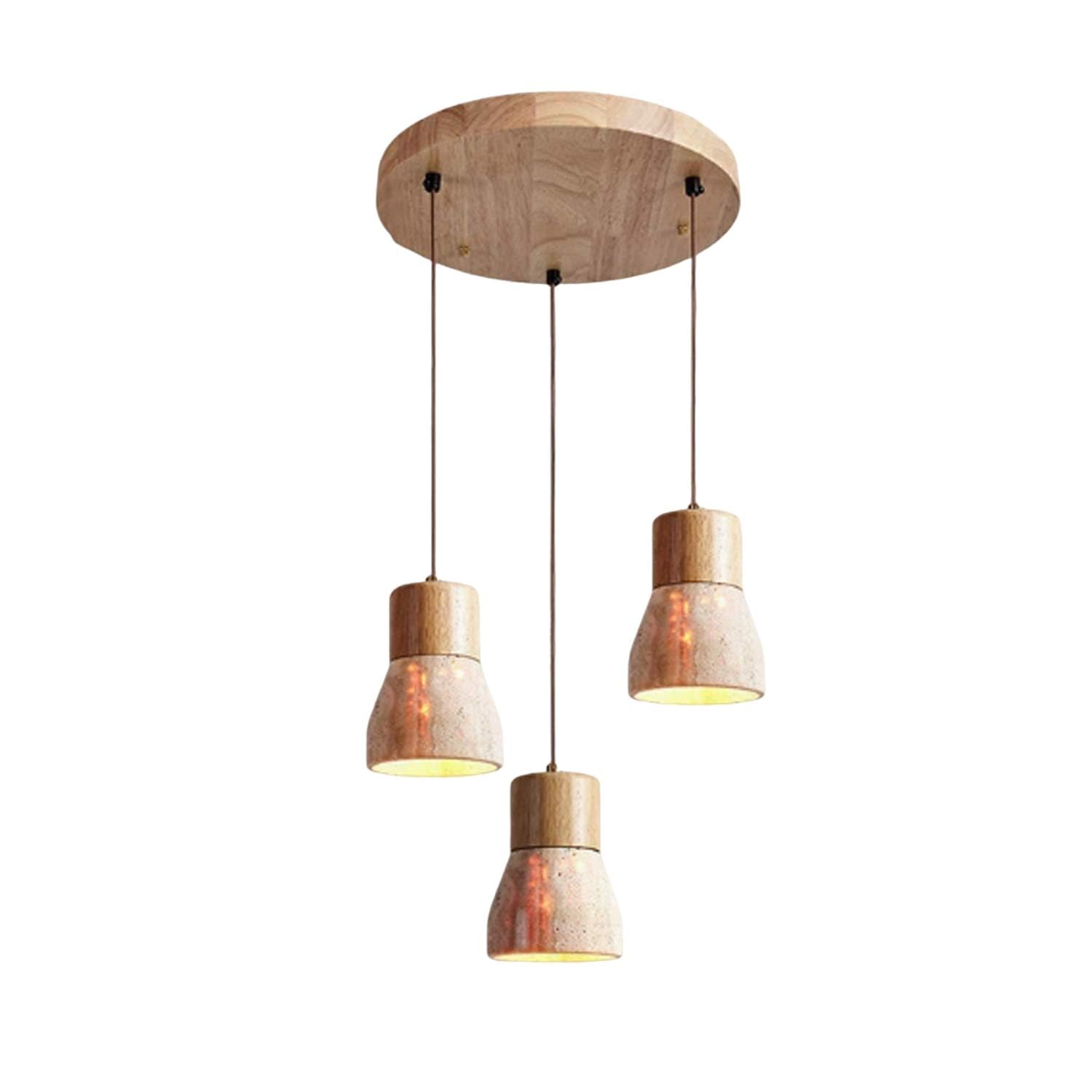 USMJQVZ 3-Light, Wabi Sabi Pendant Light Fixture Japanese Yellow Travertine Hanging lamp, Minimalist Travertine Chandelier Pendant Lighting for Kitchen - Yellow Stone & Wood