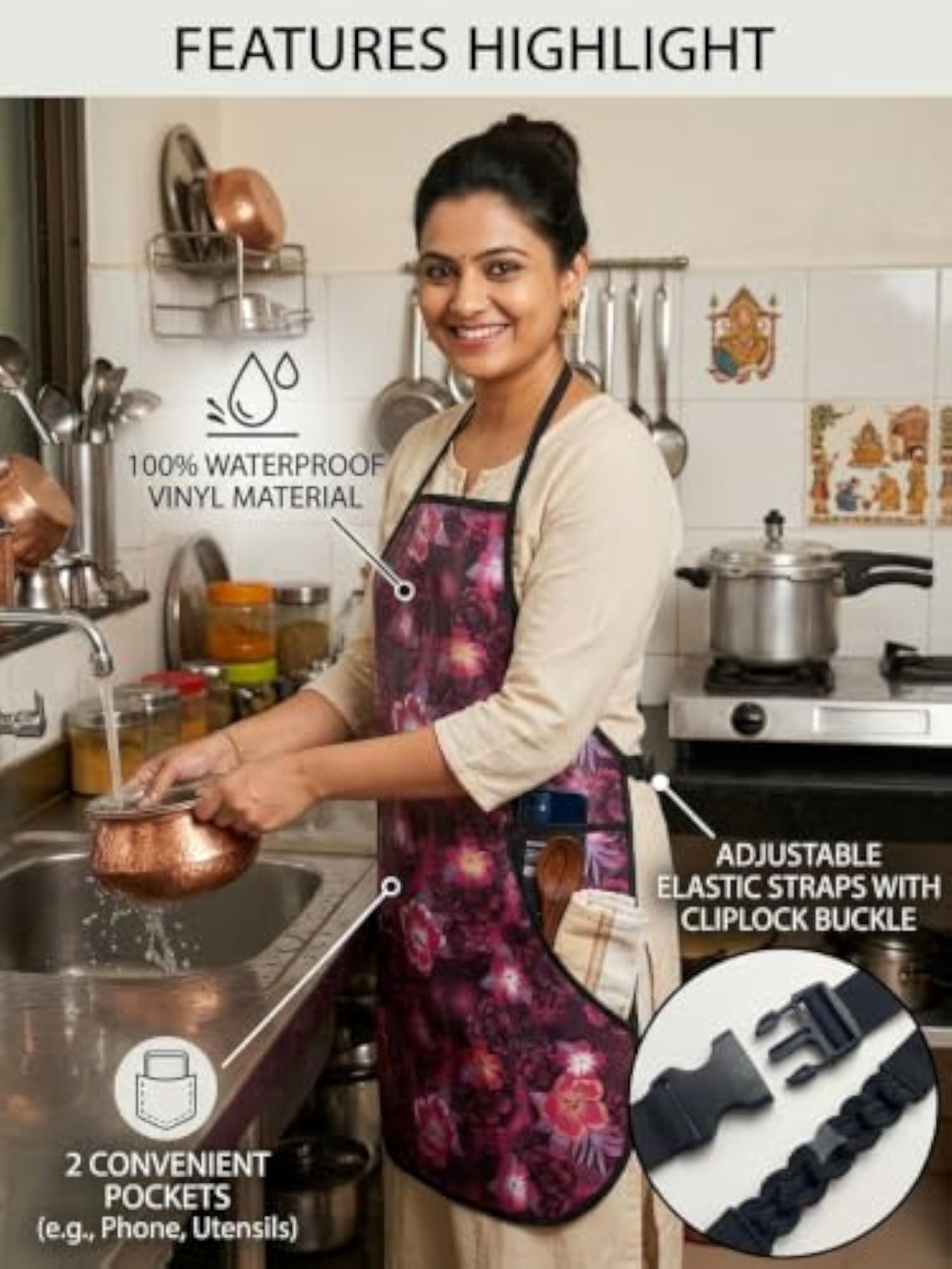 Waterproof Vinyl Kitchen Apron for Women with Pocket