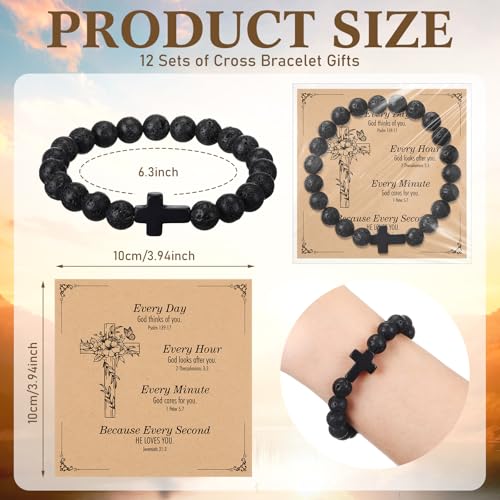 Highergo 12 Sets Christian Cross Beaded Bracelets for Men Women Natural Stone Bead Religious Inspirational Bracelet Pastor Church Gift2