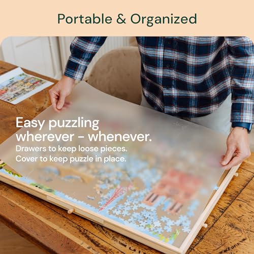 PLAYVIBE Rotating Jigsaw Puzzle Board with Drawers 1500 Piece – Puzzle Table with Cover, 6 Drawers, 27" x 35" – Wooden Puzzle Organizer – Puzzle Accessories - Thumbnail 5