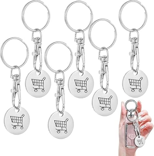 Orenvex 6-Pack Metal Shopping Cart Coin Keychains – Coin-Operated Trolley Keychains for Easy Cart Access, Convenient and Durable