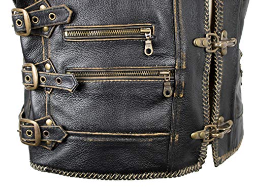 Men's Motorcycle Leather Vest Cowhide in Used Look Retro Style4